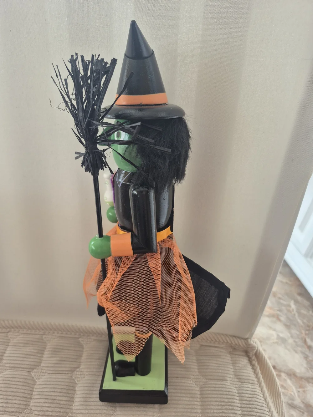 Wooden Witch Nutcracker Green & Orange